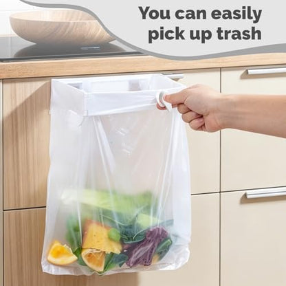 Wall Mounted Trash Bag Holder- Folding Room Saving Bathroom and Kitchen Storage Rack, Plastic Hanging Waste Bin Organizer (White)