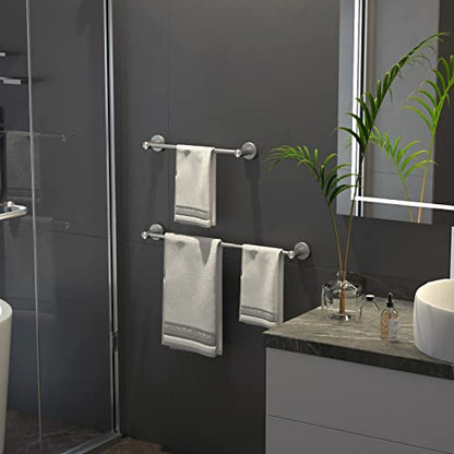 Bath Towel Bar, Adjustable Length 16 to 27.6 Inch, Brushed Nickel | Stainless Steel Single Towel Rack, Wall Mounted Towel Holder with S Hooks for Shower Washroom Kitchen, Easy to Install - color: Brushed Nickel