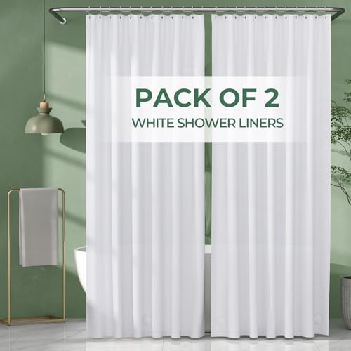 AmazerBath Shower Curtain Liner 2 Pack, 72 x 84 Inches PEVA Plastic Shower Liner with 3 Weighted Stones and 12 Rustproof Metal Grommet, Lightweight Waterproof Shower Curtain - White - color: White, size: 72"W x 84"L (Pack of 2)