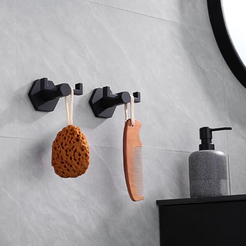 GERZWY Matte Black Coat/Robe Clothes Hook for Bath Kitchen Modern Hotel Style, Stainless Steel Bathroom Double Towel Hook Wall Mounted 2 Pack - color: Black