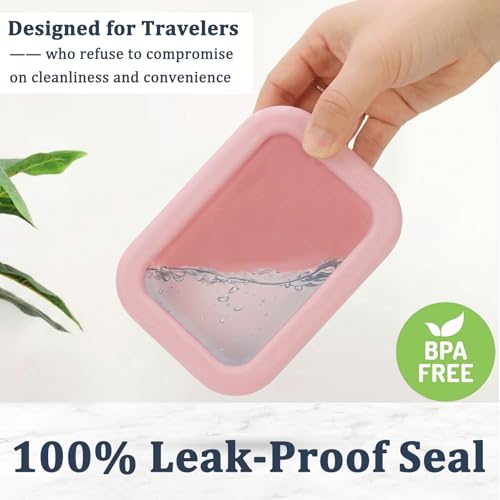Leak Proof Silicone Travel Soap Case with Draining Tray - Bar Soap Holder for Travel, Gym & Camping - Mess-Free Portable Soap Container for Carry-on Bags (Light Pink) - color: Light Pink
