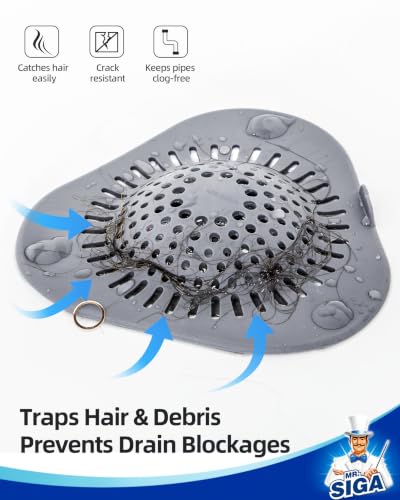 MR.SIGA Shower Drain Hair Catcher, Bathroom Sink Drain Strainer, 3 Pack | Value 3-pack hair stopper for bathtub drain with pull-tab, easy to clean, gray
