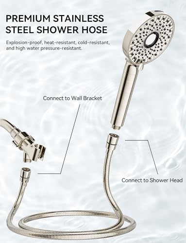 Magichome Shower Head with Handheld, High Pressure 10-Spd Detachable Chrome Showerhead with Stainless Hose - color: Brushed Nickel Sliver