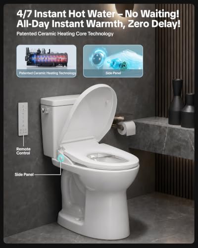 Bidet Toilet Seat in Elongated White – 4 Cleaning Modes | Bidet with Dryer Heated, Warm Water, Automatic Odor Removal, Remote Control | Smart Toilet Seat with Night Light for Families