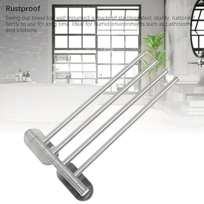 Stainless Steel Towel Rack, 4 Arm, Wall Mounted, Space Saving, Swing Out, Swivel, Bathroom Towel Holder, 304 Stainless Steel, for Bathroom Organization (4 Arm) - size: 4 Arm