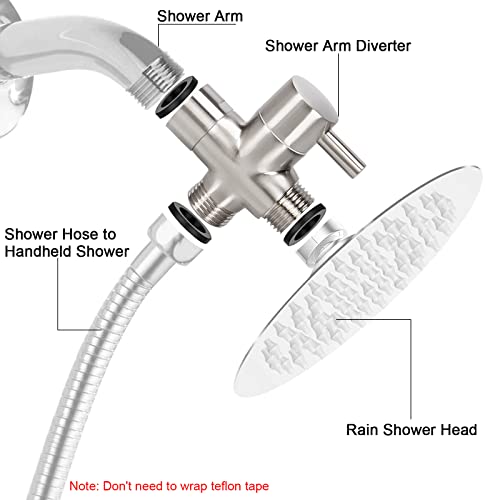 NearMoon Solid Brass G1/2" Shower Arm All Metal Universal 3-Way Diverter Valve for Handheld and Fixed Head, Replacement Component Adapter (Brushed Nickel) - color: Brushed Nickel