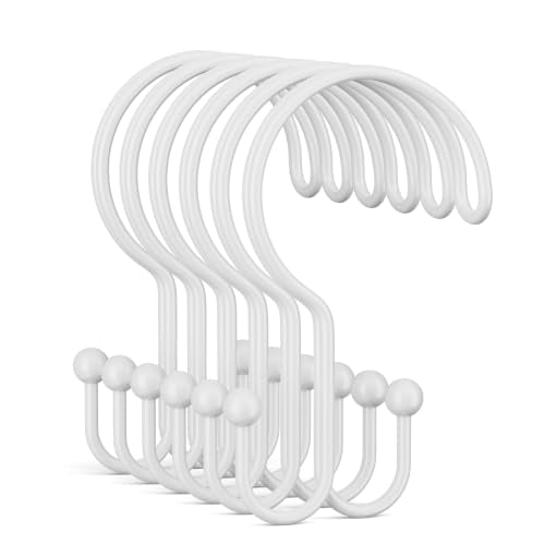 Bathway White Shower Curtain Hooks Ring, 12 Pcs Double Sided Shower Hooks, Rust Proof Metal Shower Hooks for Bathroom, Anti-Drop Shower Rings for Shower Curtain & Liners - color: White, style: Double-layer Shower Hooks