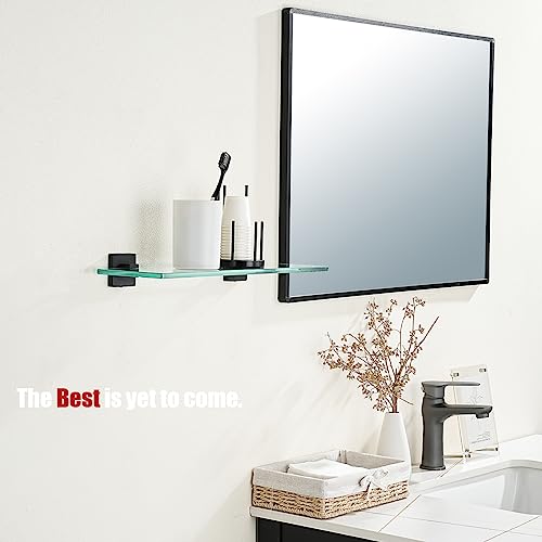 JQK Bathroom Glass Shelf Black, Tempered Glass Shower Storage 16 by 5 inches, 304 Stainless Steel Matte Black Wall Mount 2 Pack, TGS201L16-PB-P2 - color: Matte Black, size: 16 Inch(2 Pack)