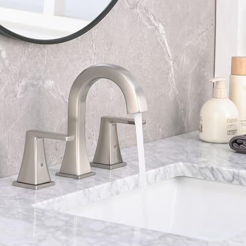 Bathroom Faucets for Sink, 2 Handle Widespread Bathroom Sink Faucet, 3 Hole Modern Stainless Steel Faucet with Pop-up Drain and Water Supply Lines, Brushed Nickel - color: Brushed Nickel
