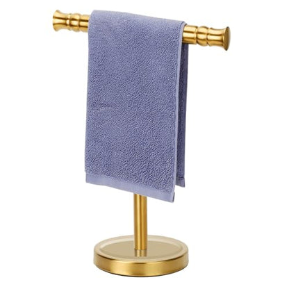 Gold Hand Towel Holder Stand for Bathroom Vanity Countertop SUS304 Stainless Steel T-Shape Free Standing Towel Rack Stand Towel Bar for Bathroom Kitchen - color: Brushed Gold