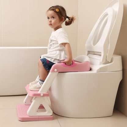 Potty Training Toilet Seat with Step Stool Ladder for Boys and Girls, 2 in 1 Potty Training Toilet, Splash Guard Anti-Slip Pad Step Stool （Pink) Pedal Upgrade. - color: Pink