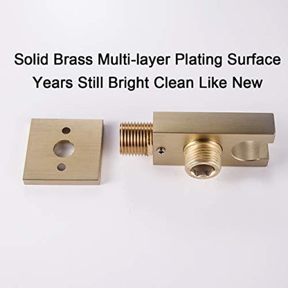 Brass Brushed Gold Hand Shower Head With Wall Connector and Hose Set | Modern Square High Pressure Wall Mount Handheld Showerheads Set - color: Brushed gold handheld set