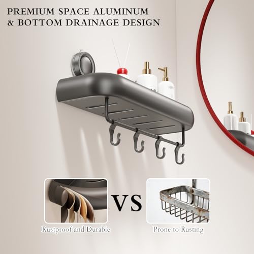 CICUFY Shower Caddy Suction Cup, 1 Pack No Drilling Corner Shower Shelves, Rust Proof Bathroom Storage Organizer, Shower Corner Caddy with Removable Hooks and Towel Bar, Square, Grey - style: Square Gray (1 Pack )