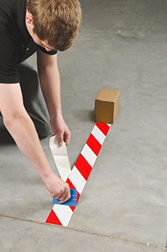 Brady 104378 ToughStripe Nonabrasive Diagonal Stripes Floor Marking Tape, 100' Length, 4" Width, Red and White (Pack of 1 Roll) - color: Red and White