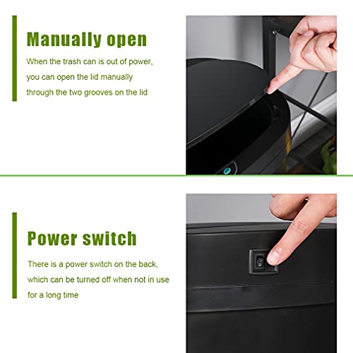13 Gallon Stainless Steel Trash Can with Lid,Touch Free Automatic Kitchen Trash Can,Fingerprint-Resistant Soft Close Lid Garbage Can, 50L Large Capacity Garbage Can for Kitchen Home Office(Black) - color: Black