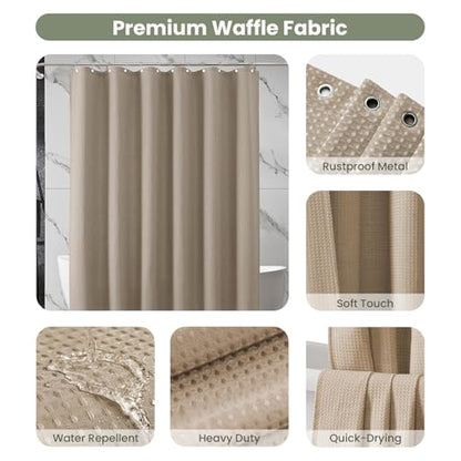 Inhousolu Fabric Shower Curtain, Waffle Weave 230 GSM Polyester, Weighted Hem, Metal Hooks Included, Water Repellent Washable, 72 x 72 Inch, Beige - color: Beige, size: 72"W x 72"L (Pack of 1)