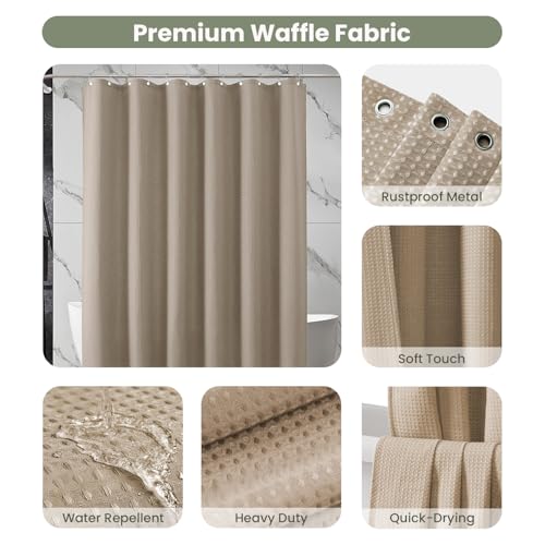 Inhousolu Fabric Shower Curtain, Waffle Weave 230 GSM Polyester, Weighted Hem, Metal Hooks Included, Water Repellent Washable, 72 x 84 Inch, Beige - color: Beige, size: 72"W x 84"L (Pack of 1)