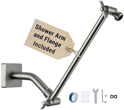 G-Promise 11 Inch Shower Extender with 6Inch Arm and Flange(Brushed Nickel) | Solid Brass Construction, Height and Angle Adjustable, Standard Connection Thread, All Installation Tools Included - color: Brushed Nickel, style: 11 Inch