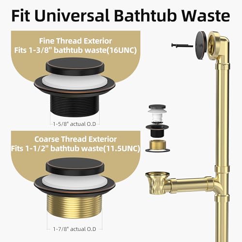 Tip-Toe Bathtub Drain Kit with Hair Catcher, Oil Rubbed Bronze | 2-Hole Overflow Faceplate, Solid Brass, 5-Layer Plated, Fits 1.5"/1.75" Drains, For Bathroom Remodel, Matches Fixtures - color: Oil Rubbed Bronze