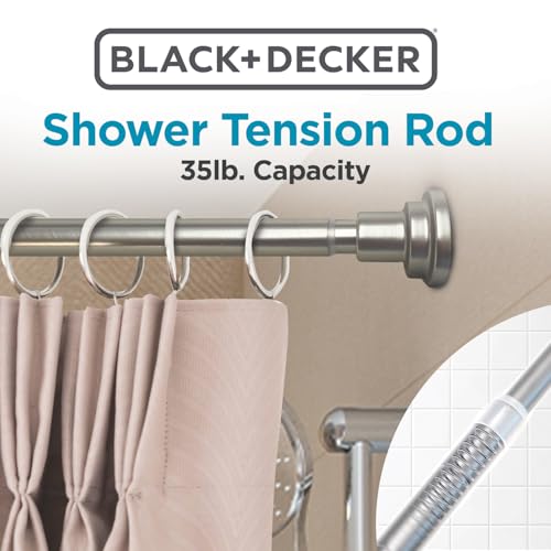 BLACK+DECKER Tension Shower Curtain Rod 42-72 Inch – Drill-Free Adjustable Curtain Rod, Rust-Resistant Stainless Steel Tension Curtain Rod for Shower, Bathroom, Window, Closet – 35 lb Capacity - color: Satin