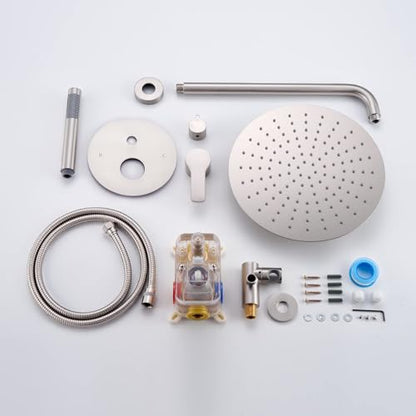 Iriber Brushed Nickel Shower System Wall Mounted Shower Faucet Mixer Set with 12 Inches Rain Shower head and Handheld, Bathroom Shower Trim Kit Contain Pressure Balance Valve - color: Brushed Nickel 02