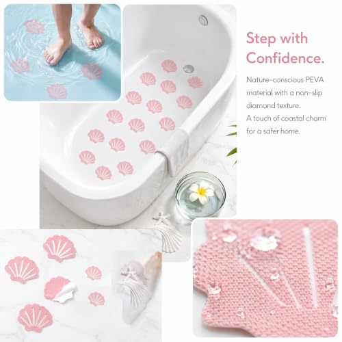 12 Pack Non Slip Bathtub Stickers, Shell Design Adhesive Shower Floor Decals, Anti Slip Bath Safety Treads for Tub and Shower, Bathroom Safety Accessories (Pink) - color: Pink