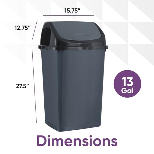 Superio Kitchen Trash Can 13 Gallon with Swing Lid, Plastic Tall Garbage Can Outdoor and Indoor, Large 52 Qt Recycle Bin and Waste Basket for Home, Office, Garage, Patio, Restaraunt (Grey/Black) - size: 13 Gallon, style: 1 Pack