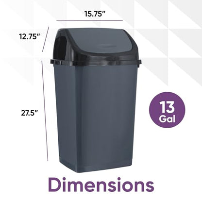 Superio Kitchen Trash Can 13 Gallon with Swing Lid, Plastic Tall Garbage Can Outdoor and Indoor, Large 52 Qt Recycle Bin and Waste Basket for Home, Office, Garage, Patio, Restaraunt (Grey/Black) - size: 13 Gallon, style: 1 Pack