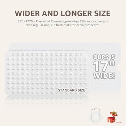 OTHWAY Bath Mat for Tub Non Slip: 39" X 17" Long Bathtub Mat with Hair Catcher│Big Drain Holes Shower Mats for Inside Shower│Machine Washable (White) - color: White
