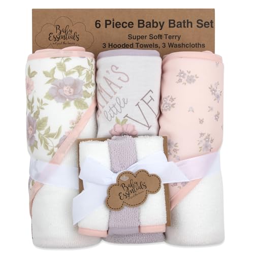 Hooded Baby Bath Towel and Washcloth 6 Piece Set for Newborns, Infants & Toddlers, Boys & Girls Baby Hooded Towels Set - color: Mama's Little Love