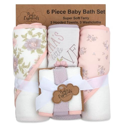 Hooded Baby Bath Towel and Washcloth 6 Piece Set for Newborns, Infants & Toddlers, Boys & Girls Baby Hooded Towels Set - color: Mama's Little Love