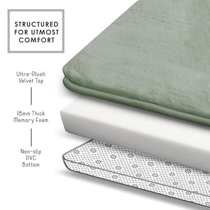 Clara Clark 3 Piece Bathroom Rugs, Velvet Memory Foam Bath Mat Set, Non-Slip Bath Rugs, Machine Wash, Dries Quickly, Ultra Soft Plush Bath Mats for Bathroom, 17 x 24/20 x 32 / Contour, Ice Green - color: Ice Green