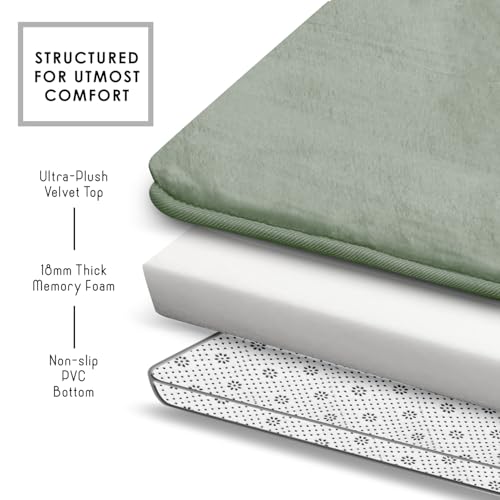 Clara Clark 3 Piece Bathroom Rugs, Velvet Memory Foam Bath Mat Set, Non-Slip Bath Rugs, Machine Wash, Dries Quickly, Ultra Soft Plush Bath Mats for Bathroom, 17 x 24/20 x 32 / Contour, Ice Green - color: Ice Green