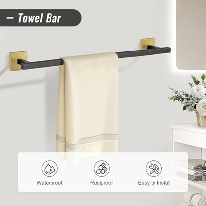 YACVCL Towel Bar Set, 5-Piece Black and Gold Bathroom Hardware Set, Black&Gold Bathroom Accessories Set, SUS304 Stainless Steel 23.6 Inch Towel Holder Towel Racks Set Wall Mounted - color: Black&gold, size: 5 Pieces