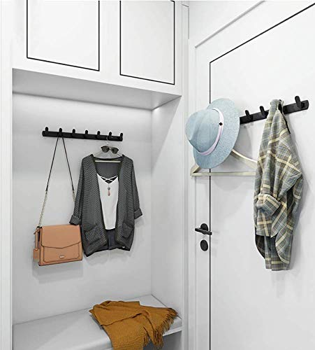 Wall Mounted Coat Rack, 6 Hooks, 21.7"x1.3", Modern, Black, 2 Pcs | Space Aluminum, Rustproof, for Hallway, Entryway, Hanging Holder for Clothes, Towel, Backpack, 40 lbs Capacity, Easy Install - size: 6 Hooks(2 packs)