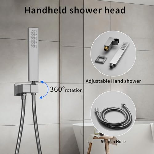 Bathroom Shower System Ceiling 14x20 Inch Shower Head, Spray With Handle, 6 PCS Body Jet And Handheld, Temperature Display Shower Faucet Set (Brushed Nickel) - color: Brushed Nickel