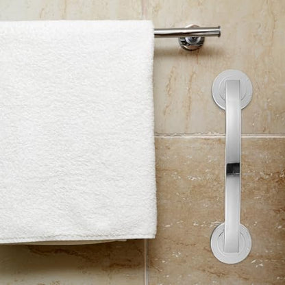Zerodeko Suction Grab Bars for Shower 12 Inch Chrome Suction Shower Handles for Elderly Bathroom Safety Handrail Wall-Mounted Silver Grab Bar for Glass Doors
