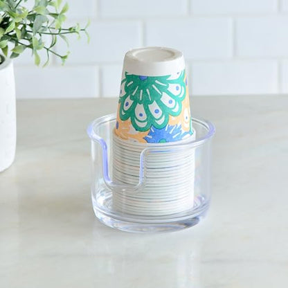 Youngever 2 Pack Plastic Disposable Paper Cup Dispenser, Small Plastic Dispenser Cup Holder (Clear)