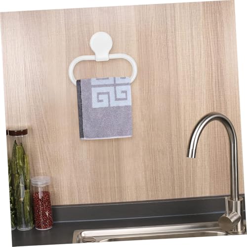 Self-Adhesive White Towel Ring Holder No Drilling Bathroom and Kitchen Wall Mount Abs Material Easy Installation for Hanging Hand Towels and Cloths