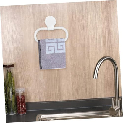 Self-Adhesive White Towel Ring Holder No Drilling Bathroom and Kitchen Wall Mount Abs Material Easy Installation for Hanging Hand Towels and Cloths
