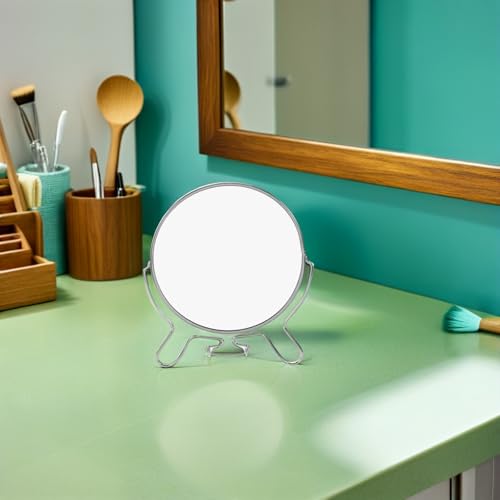 2pcs Double Sided Makeup Vanity Mirrors with Stand, 6-inch Round Lightweight Metal Frame and Glass, Foldable Swivel Tabletop Mirrors for Eyebrow Grooming at Home Use