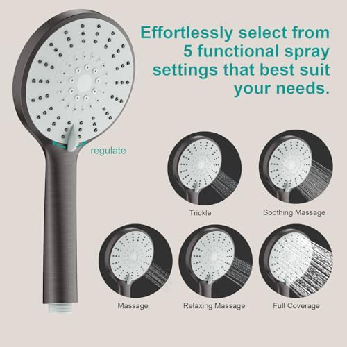 Shower Slide Bar Handheld Shower Head with Hose, 5-Function Hand Shower with Wall Mount，shower slide bar,adjustable height shower head (A-round, ORB) - color: ORB