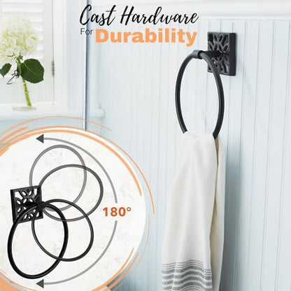 Autumn Alley Bathroom Towel Ring, Matte Black Hand Towel Holder - Modern Hand Towel Holder Wall Mount for Bathroom and Kitchen, Modern Black Bathroom Accessories, Decorative