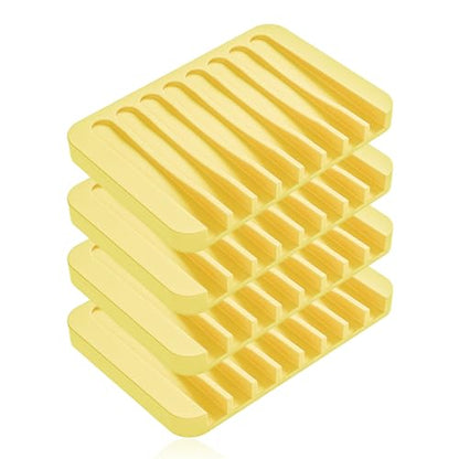 4-Pack Self Draining Soap Dish for Shower Bathroom Waterfall Silicone Soap Saver Tray Sponge Holder for Kitchen Sink Non-Slip Easy Clean (Yellow) - color: Yellow