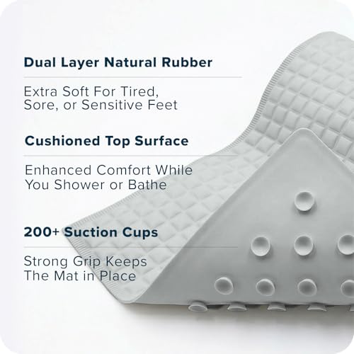 SlipX Solutions Pillow Top Soft Padded Non Slip Bathtub Mat, 27x15.5, Gray | Soft Anti Slip Bath Tub And Shower Mat, 700 Air-Filled Pillows, Strong Suction Cups, Extra Comfort Underfoot - color: Gray