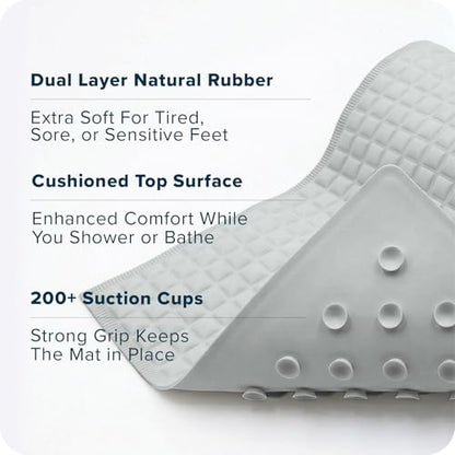 SlipX Solutions Pillow Top Soft Padded Non Slip Bathtub Mat, 27x15.5, Gray | Soft Anti Slip Bath Tub And Shower Mat, 700 Air-Filled Pillows, Strong Suction Cups, Extra Comfort Underfoot - color: Gray