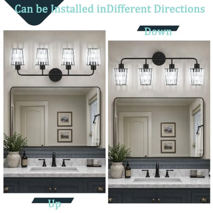 Black Vanity Lights, 4-Light Crystal Bathroom Light Fixtures | Modern Bathroom Vanity Light E26 Wall Light over Mirror (Exclude Bulb) - color: Black, size: 4-Light