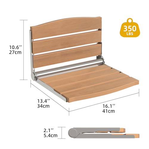 DWVO Folding Shower Seat Wall Mounted, Fold Down Shower Bench, Home Care Folding Shower Chair for Seniors,Disables,Pregnants Teak