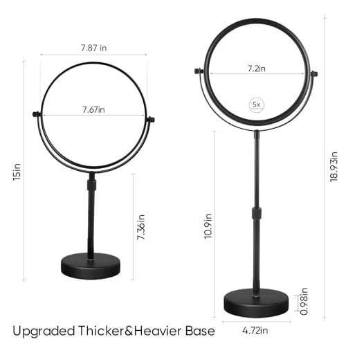 Nicesail Higher Taller Tabletop Makeup Mirror of 8 Inch, 5X Magnified Makeup Mirror Countertop Standing, Height Adjustable, Double Sided Mirror in Matte Black (8 Inch, 5X)… - color: No Light-black