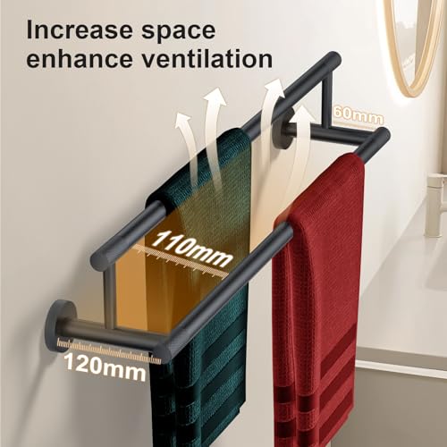 Towel Bars for Bathroom 24 Inch, Matte Black SUS304 Stainless Steel Wall Mounted Towel Holder, Double Towel Rack - color: Matte Black